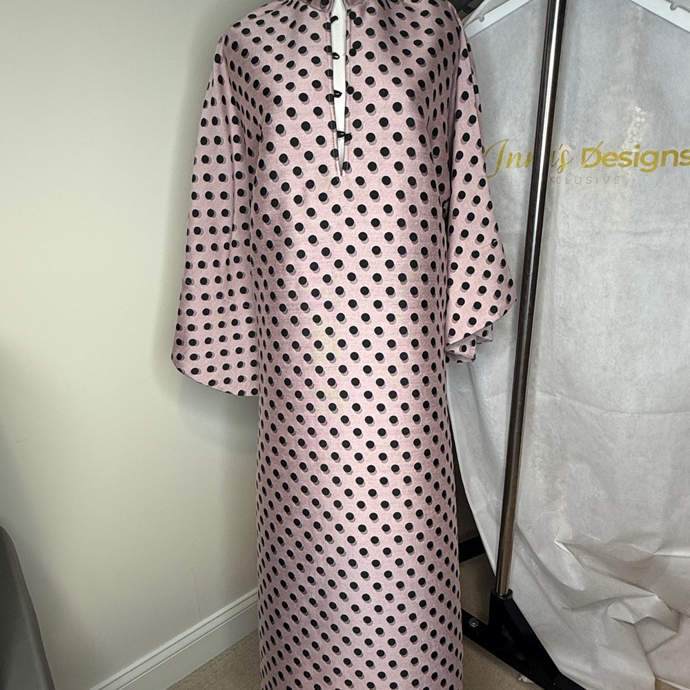 La Vie Style House Polka Dot Maxi Dress with bellsleeves - Pink and Black